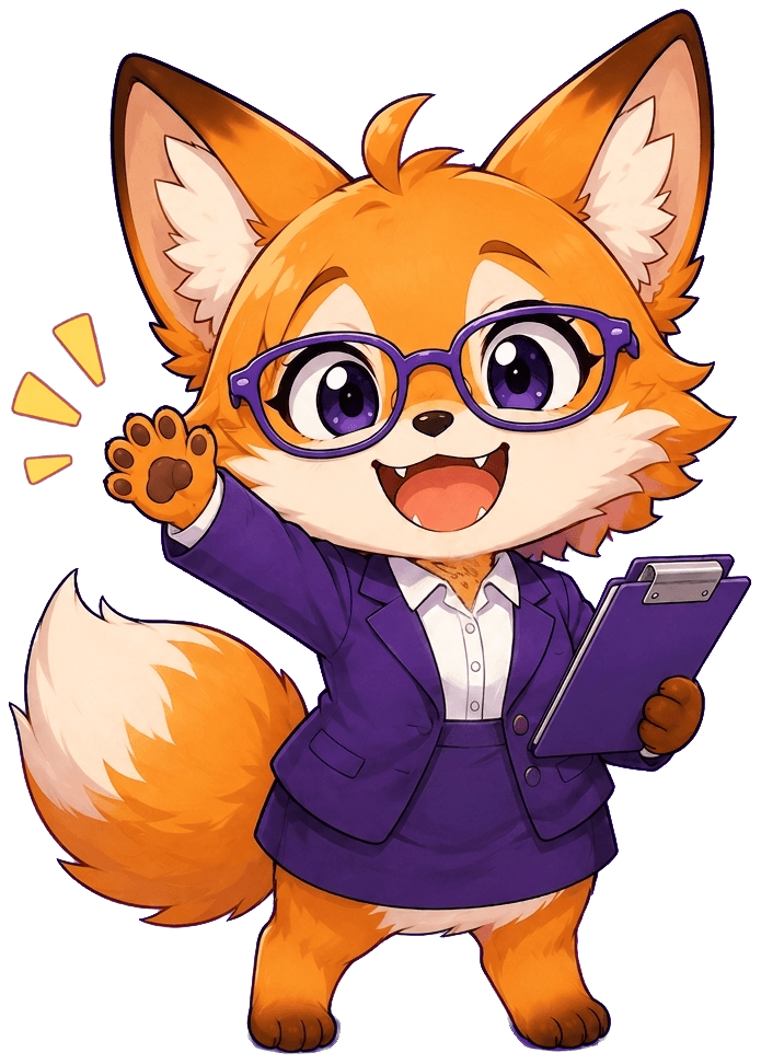 Klara, the Klara assistant, waving and holding a clipboard